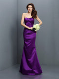 Trumpet/Mermaid Strapless Pleats Sleeveless Long Satin Bridesmaid Dresses TPP0005027