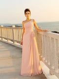 A-Line/Princess One-Shoulder Beading Sleeveless Long Chiffon Dresses TPP0002446