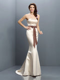 Trumpet/Mermaid Strapless Sash/Ribbon/Belt Sleeveless Long Satin Bridesmaid Dresses TPP0005414