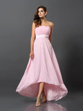 A-Line/Princess Strapless Sleeveless High Low Chiffon Bridesmaid Dresses TPP0005340