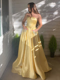 A-Line/Princess Sleeveless Beading Satin Strapless Sweep/Brush Train Dresses TPP0004608