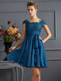 A-Line/Princess Scoop Short Sleeves Lace Short Chiffon Bridesmaid Dresses TPP0005086