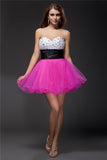 A-Line/Princess Sweetheart Beading Sash Sleeveless Short Organza Elastic Woven Satin Cocktail Dresses TPP0008953