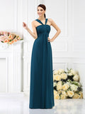 A-Line/Princess Straps Pleats Sleeveless Long Chiffon Bridesmaid Dresses TPP0005478