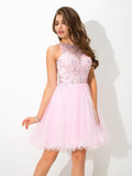 A-Line/Princess Sheer Neck Beading Sleeveless Short Net Cocktail Dresses TPP0008546