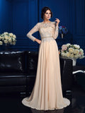 A-Line/Princess Scoop Beading Long Sleeves Long Chiffon Mother of the Bride Dresses TPP0007085