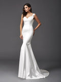 Trumpet/Mermaid Straps Beading Sleeveless Long Satin Wedding Dresses TPP0006216