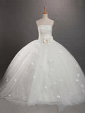 Ball Gown Strapless Ruffles Sleeveless Long Tulle Flower Girl Dresses TPP0007637