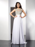 A-Line/Princess Bateau Ruffles Sleeveless Long Chiffon Dresses TPP0003967