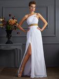 A-Line/Princess One-Shoulder Sleeveless Beading Long Chiffon Dresses TPP0003140