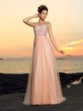 A-Line/Princess Bateau Lace Sleeveless Long Chiffon Dresses TPP0002648