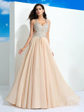 A-Line/Princess Straps Beading Sleeveless Long Chiffon Dresses TPP0002580