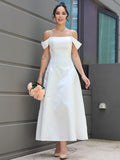 A-Line/Princess Satin Ruffles Spaghetti Straps Sleeveless Ankle-Length Wedding Dresses TPP0007030