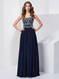 A-Line/Princess Strapless Beading Sleeveless Long Chiffon Dresses TPP0002874