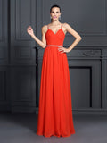 A-Line/Princess Spaghetti Straps Beading Sleeveless Long Chiffon Dresses TPP0004276