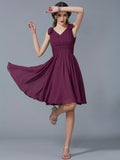 A-Line/Princess Straps Sleeveless Pleats Short Chiffon Bridesmaid Dresses TPP0005641