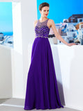 A-Line/Princess Sleeveless Chiffon Scoop Crystal Floor-Length Dresses TPP0002539