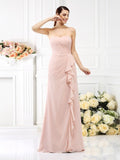 A-Line/Princess Strapless Pleats Sleeveless Long Chiffon Bridesmaid Dresses TPP0005490