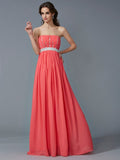 A-Line/Princess Strapless Sleeveless Beading Long Chiffon Dresses TPP0004220