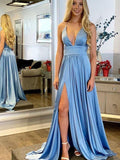 A-Line/Princess Ruffles Spaghetti Straps Silk like Satin Sleeveless Sweep/Brush Train Dresses TPP0003680