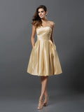 A-Line/Princess Strapless Sleeveless Short Taffeta Bridesmaid Dresses TPP0005359