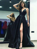 A-Line V-neck Sleeveless Floor-Length With Ruffles Satin Dresses TPP0001563