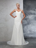 Trumpet/Mermaid Straps Ruched Sleeveless Long Chiffon Wedding Dresses TPP0006698