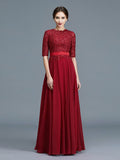 A-Line/Princess Scoop 1/2 Sleeves Chiffon Applique Floor-Length Mother of the Bride Dresses TPP0007199