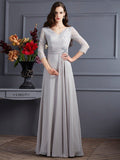 A-Line/Princess V-neck 3/4 Sleeves Applique Long Chiffon Mother of the Bride Dresses TPP0007309