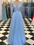 A-Line/Princess Scoop Sleeveless Floor-Length Applique Tulle Dresses TPP0002821