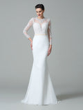 Trumpet/Mermaid Jewel Lace Long Sleeves Long Satin Wedding Dresses TPP0006249