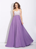 A-Line/Princess One-Shoulder Crystal Sleeveless Long Chiffon Dresses TPP0004369