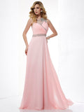 A-Line/Princess One-Shoulder Sleeveless Beading Chiffon Long Dresses TPP0003361