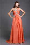 A-Line/Princess One-Shoulder Beading Sleeveless Long Chiffon Dresses TPP0004445