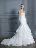 Trumpet/Mermaid Sweetheart Sleeveless Ruffles Sweep/Brush Train Organza Wedding Dresses TPP0006298