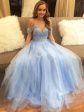 A-Line/Princess Off-the-Shoulder Floor-Length Tulle Sleeveless Beading Dresses TPP0001936