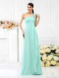 A-Line/Princess One-Shoulder Pleats Sleeveless Long Chiffon Bridesmaid Dresses TPP0005341