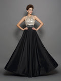 A-Line/Princess High Neck Sequin Sleeveless Long Taffeta Dresses TPP0003251