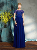 A-Line/Princess Scoop Beading Short Sleeves Long Chiffon Mother of the Bride Dresses TPP0007371