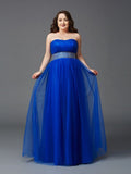 A-Line/Princess Strapless Rhinestone Sleeveless Long Net Plus Size Dresses TPP0003438