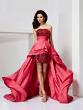 A-Line/Princess Strapless Sleeveless Lace High Low Taffeta Dresses TPP0002733