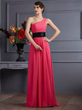 A-Line/Princess One-Shoulder Sleeveless Pleats Long Chiffon Dresses TPP0004527