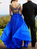 A-Line/Princess Sleeveless Sweetheart Chiffon Beading Floor-Length Two Piece Dresses TPP0002398