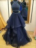 A-Line/Princess Sleeveless Halter Tulle Beading Floor-Length Two Piece Dresses TPP0001816