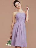 A-Line/Princess Halter Sleeveless Ruched Short/Mini Chiffon Bridesmaid Dresses TPP0005152