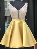 A-Line/Princess Satin Beading V-neck Sleeveless Short/Mini Homecoming Dress TPP0002831