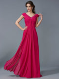 A-Line/Princess Beading V-neck Short Sleeves Long Chiffon Dresses TPP0003961