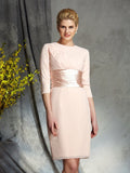 Sheath/Column Scoop 3/4 Sleeves Short Chiffon Mother of the Bride Dresses TPP0007289