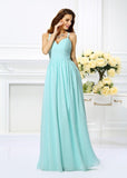 A-Line/Princess Spaghetti Straps Pleats Sleeveless Long Chiffon Dresses TPP0003823