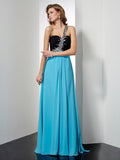 A-Line/Princess Sleeveless One-Shoulder Beading Long Chiffon Dresses TPP0003820